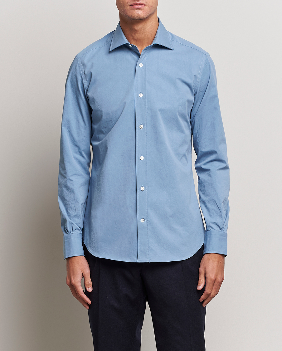 Uomini | Camicie | Mazzarelli | Soft Twill Cotton Shirt Light Blue