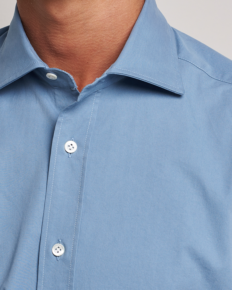Uomini | Camicie | Mazzarelli | Soft Twill Cotton Shirt Light Blue