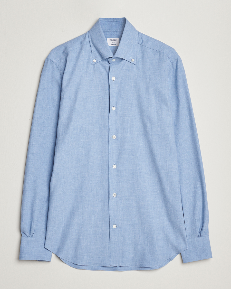Uomini | Camicie | Mazzarelli | Soft Button Down Flannel Shirt Light Blue