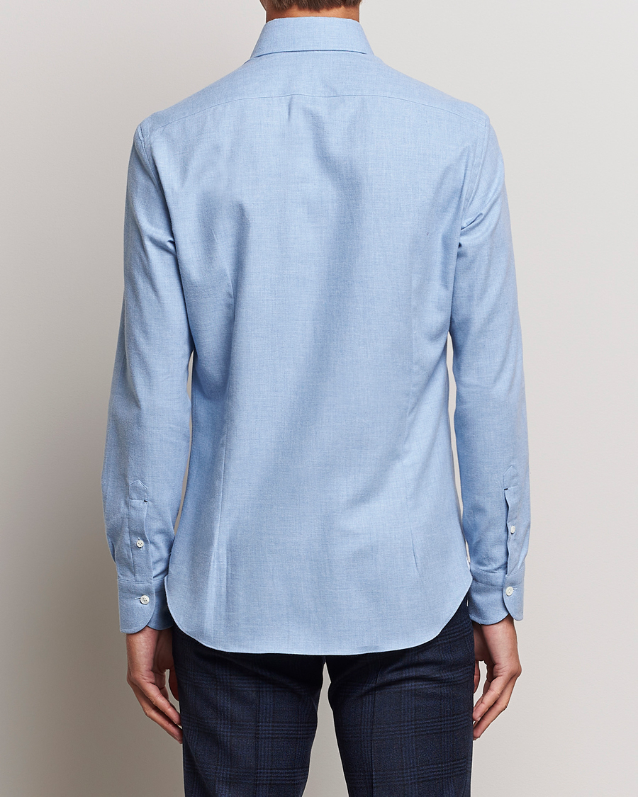Uomini | Camicie | Mazzarelli | Soft Button Down Flannel Shirt Light Blue