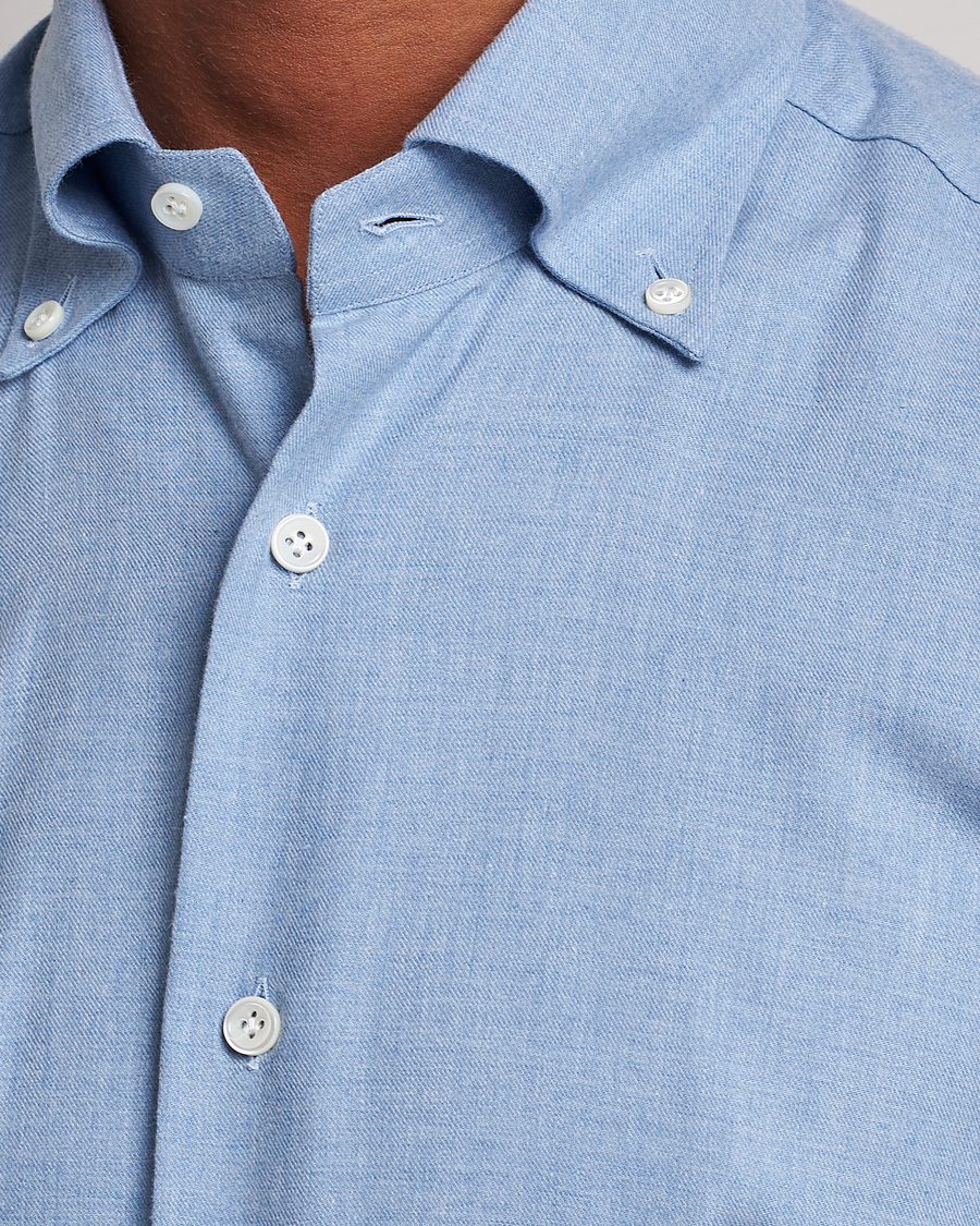 Uomini | Camicie | Mazzarelli | Soft Button Down Flannel Shirt Light Blue