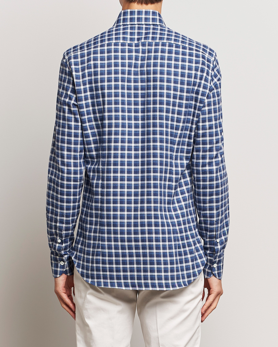 Uomini | Camicie | Mazzarelli | Soft Button Down Flannel Shirt Dark Blue