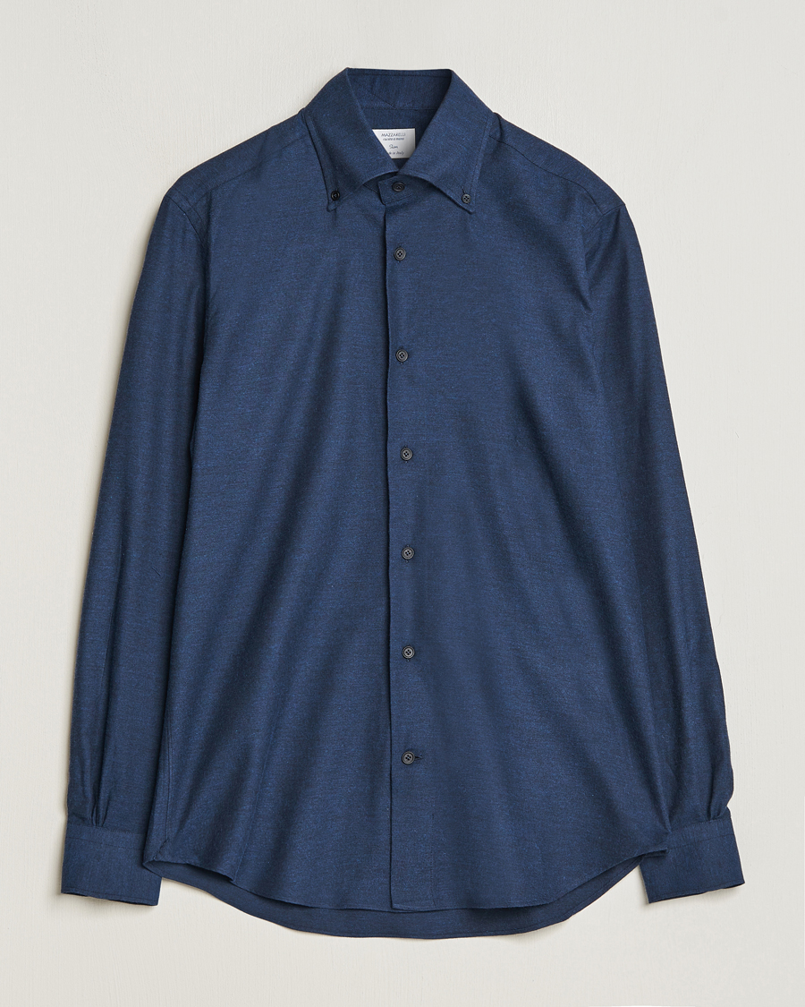 Uomini | Camicie | Mazzarelli | Soft Button Down Flannel Shirt Navy
