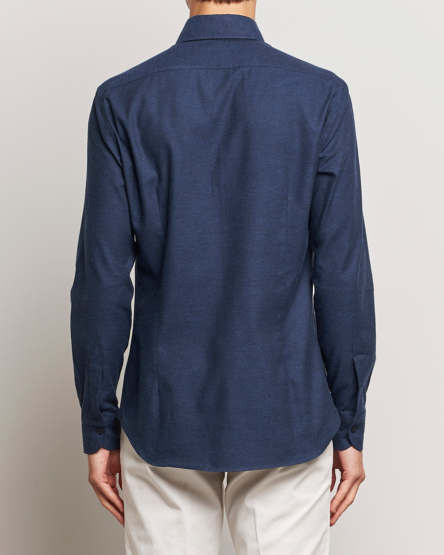 Uomini | Camicie | Mazzarelli | Soft Button Down Flannel Shirt Navy