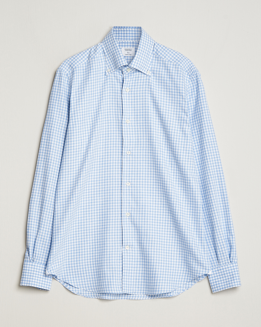 Uomini | Camicie | Mazzarelli | Soft Button Down Flannel Shirt Light Blue
