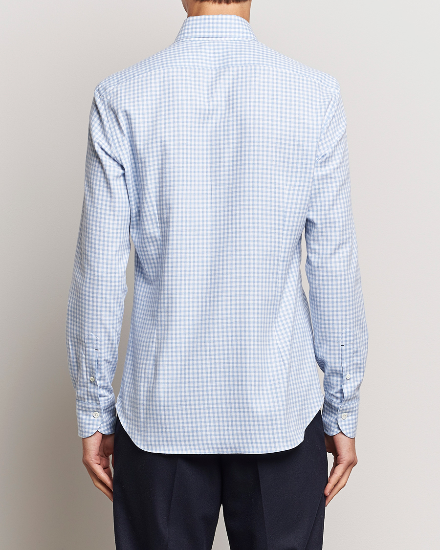 Uomini | Camicie | Mazzarelli | Soft Button Down Flannel Shirt Light Blue