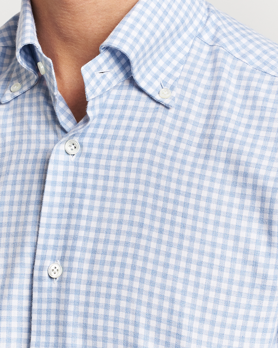 Uomini | Camicie | Mazzarelli | Soft Button Down Flannel Shirt Light Blue