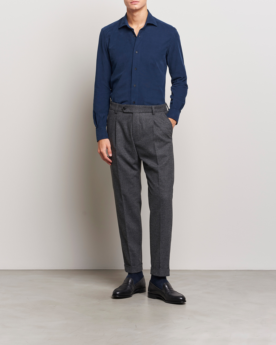Uomini | Camicie | Mazzarelli | Soft Corduroy Shirt Navy
