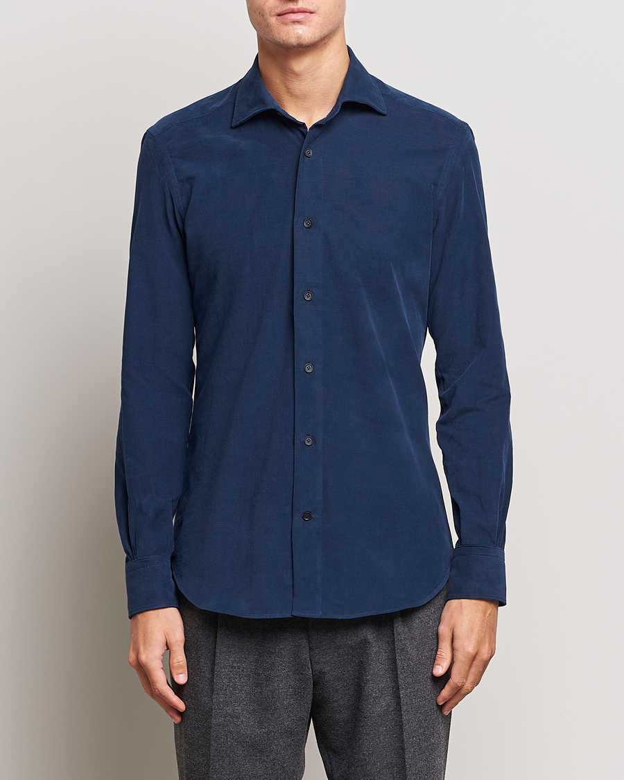 Uomini | Camicie | Mazzarelli | Soft Corduroy Shirt Navy