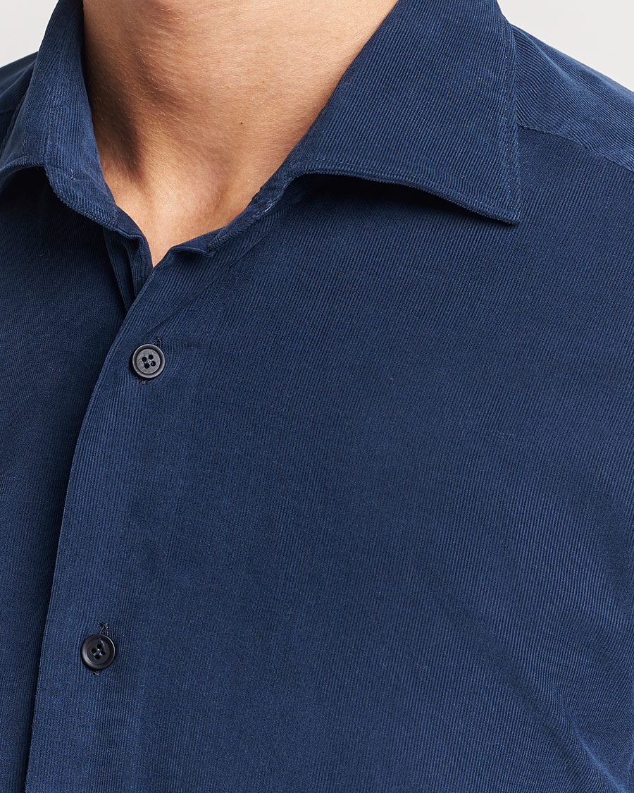 Uomini | Camicie | Mazzarelli | Soft Corduroy Shirt Navy