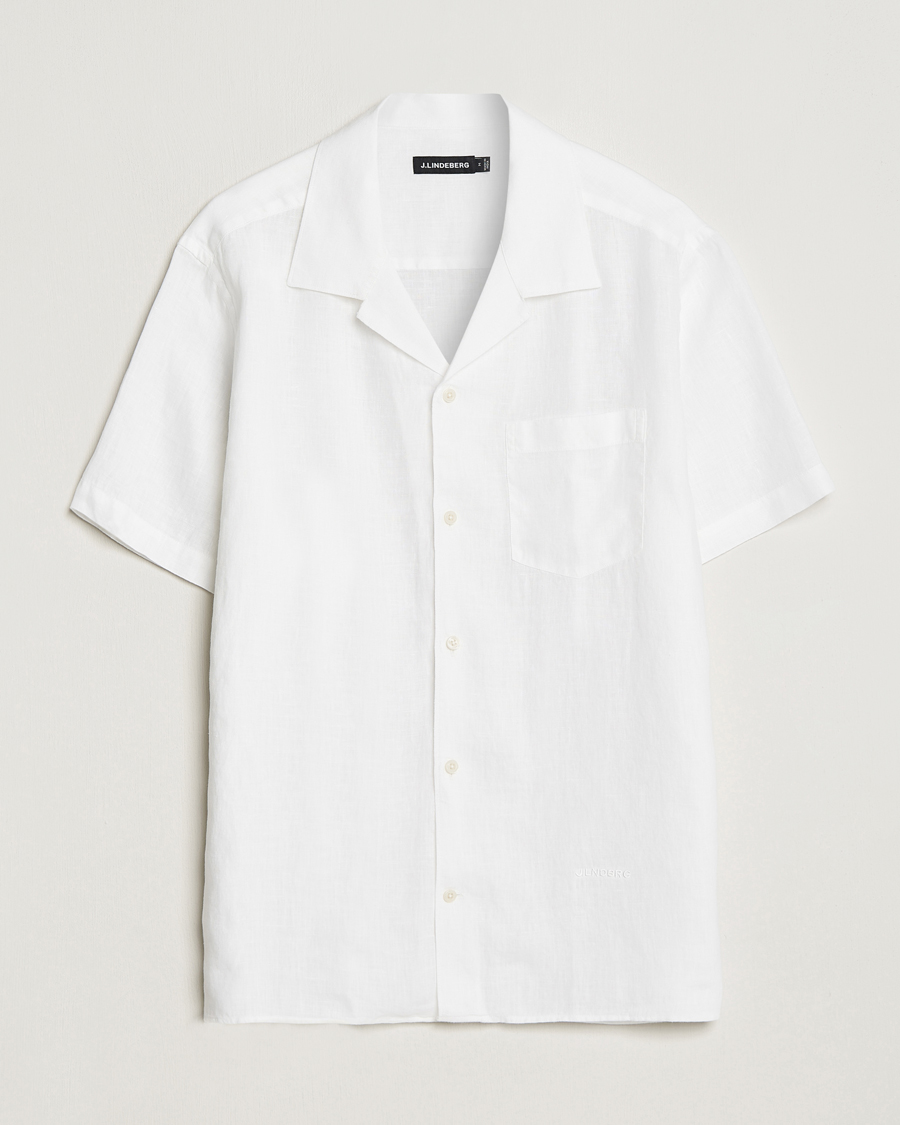 Uomini | Camicie | J.Lindeberg | Reg Fit Linen Melange Short Sleeve Shirt White