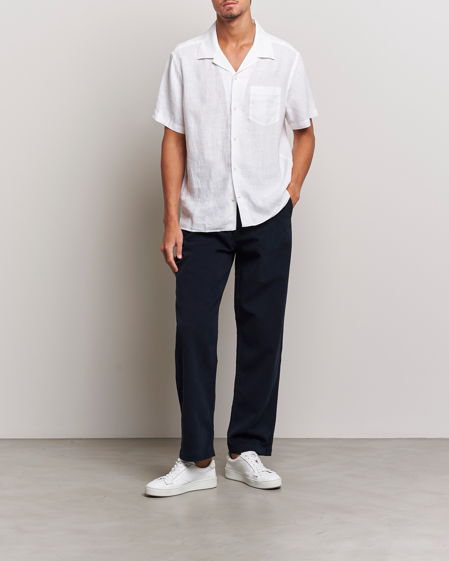Uomini | Camicie | J.Lindeberg | Reg Fit Linen Melange Short Sleeve Shirt White