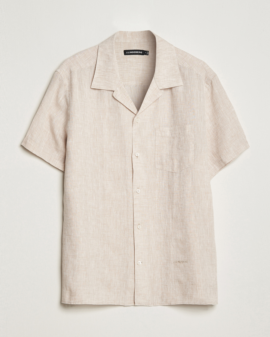 Uomini | Camicie | J.Lindeberg | Reg Fit Linen Melange Short Sleeve Shirt Safari Beige