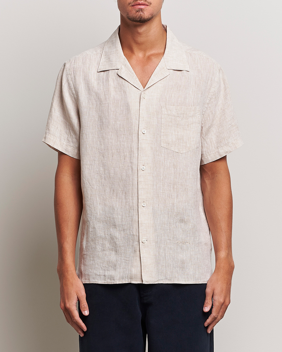 Uomini | Camicie | J.Lindeberg | Reg Fit Linen Melange Short Sleeve Shirt Safari Beige