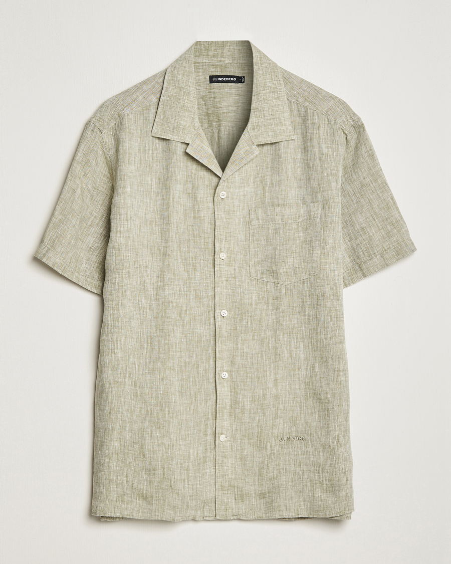 Uomini | Camicie | J.Lindeberg | Reg Fit Linen Melange Short Sleeve Shirt Aloe