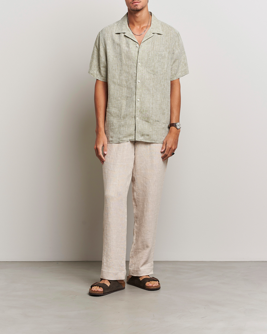 Uomini | Camicie | J.Lindeberg | Reg Fit Linen Melange Short Sleeve Shirt Aloe