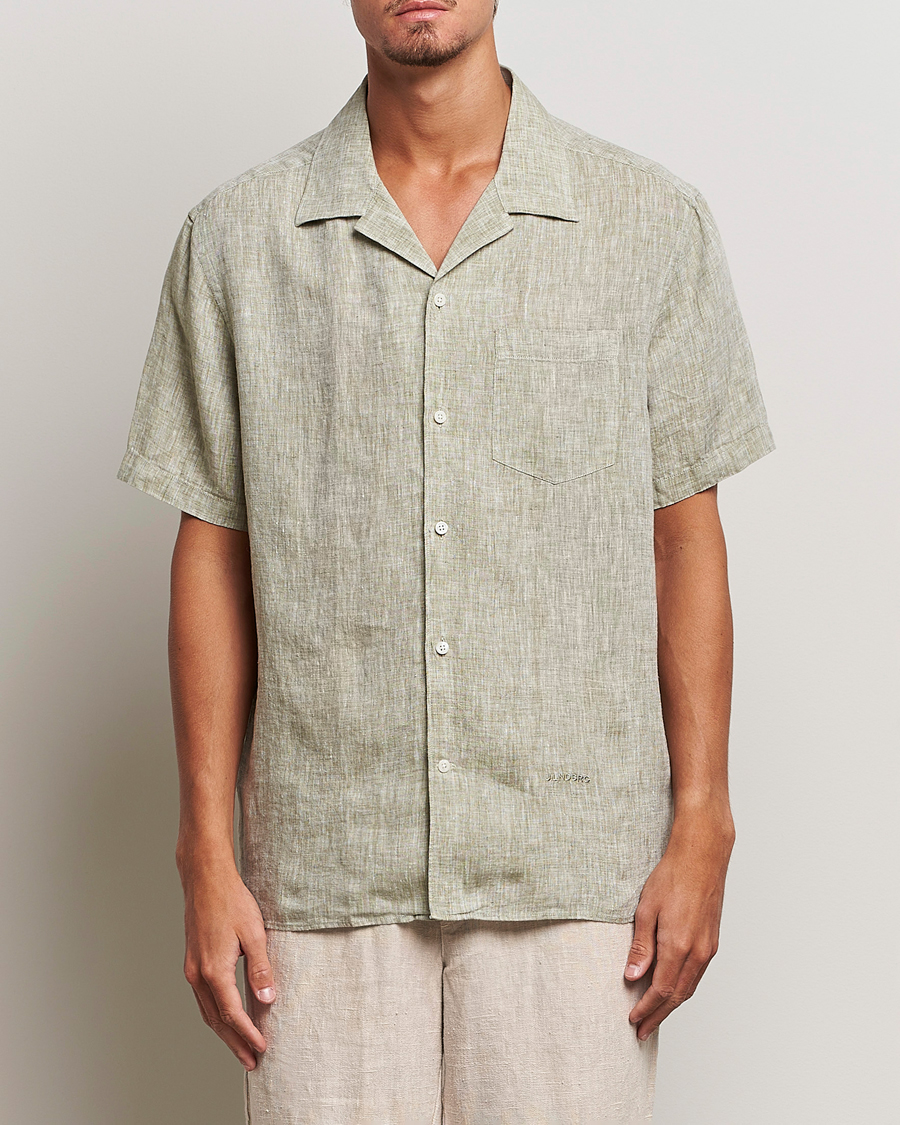 Uomini | Camicie | J.Lindeberg | Reg Fit Linen Melange Short Sleeve Shirt Aloe