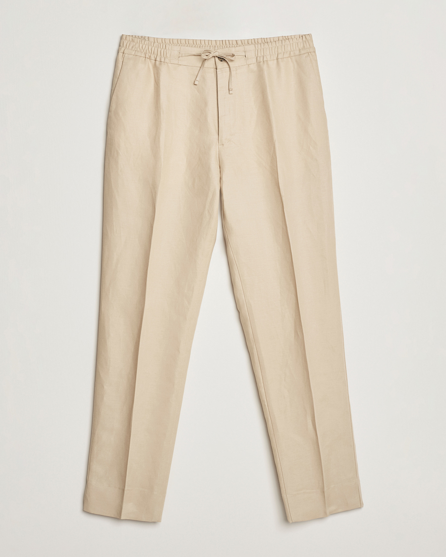 Uomini | Pantaloni | J.Lindeberg | Baron Tencel/Linen Trousers Safari Beige