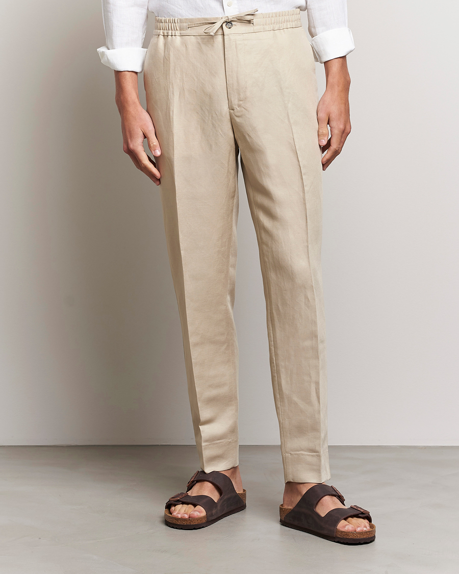 Uomini | Pantaloni | J.Lindeberg | Baron Tencel/Linen Trousers Safari Beige