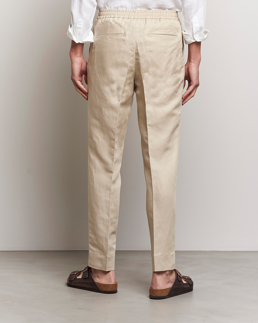Uomini | Pantaloni | J.Lindeberg | Baron Tencel/Linen Trousers Safari Beige