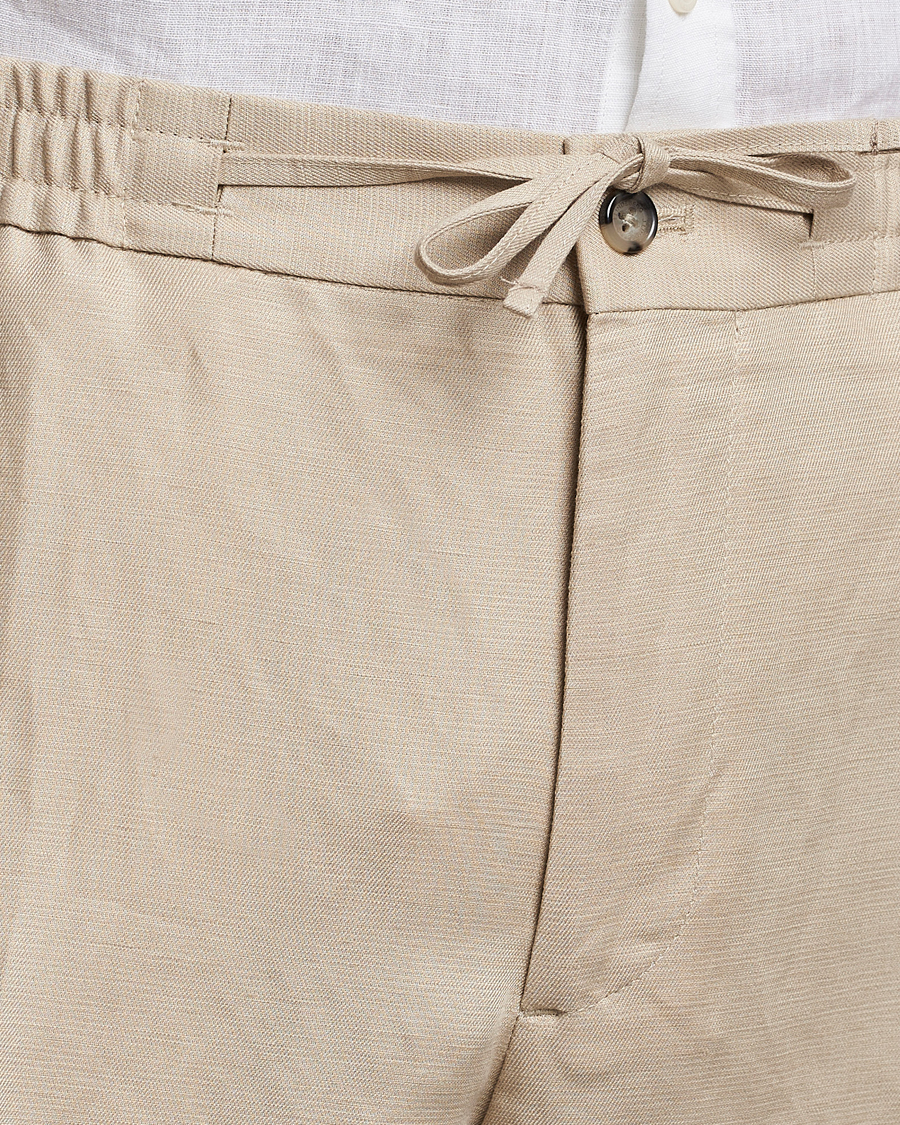 Uomini | Pantaloni | J.Lindeberg | Baron Tencel/Linen Trousers Safari Beige