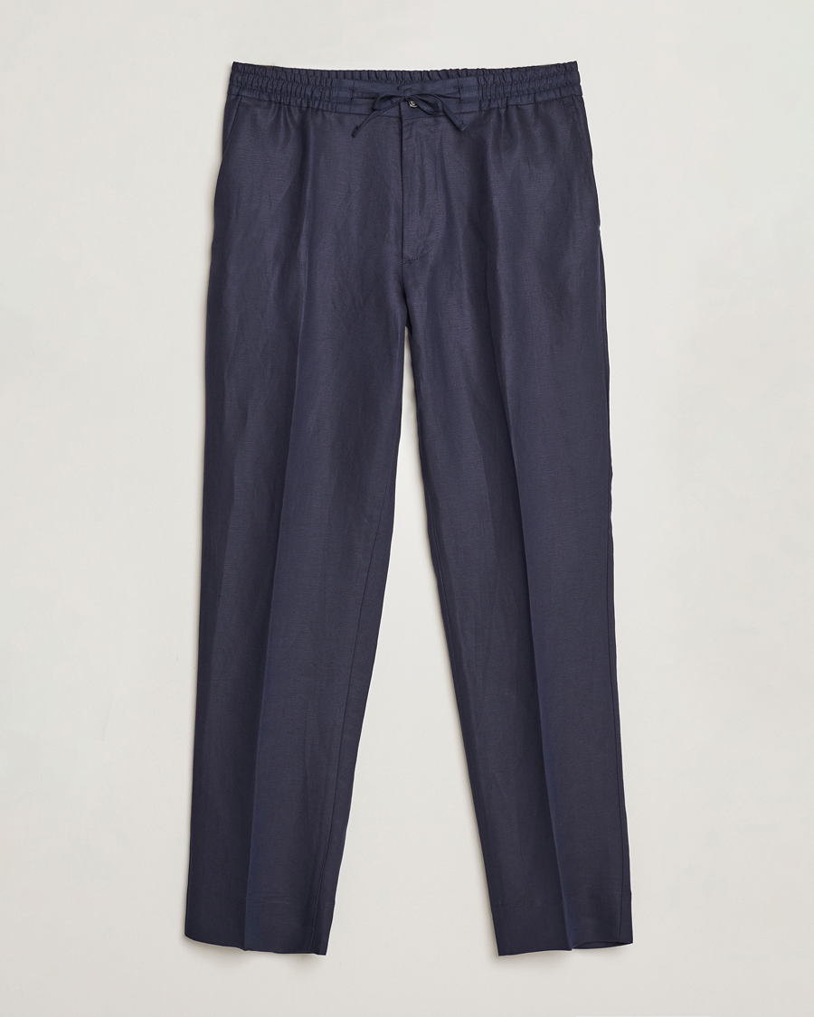 Uomini | Pantaloni | J.Lindeberg | Baron Tencel/Linen Trousers Navy