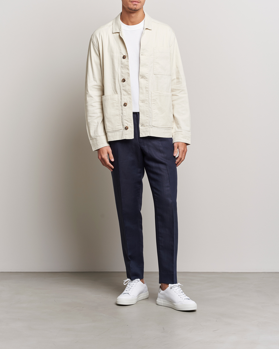 Uomini | Pantaloni | J.Lindeberg | Baron Tencel/Linen Trousers Navy