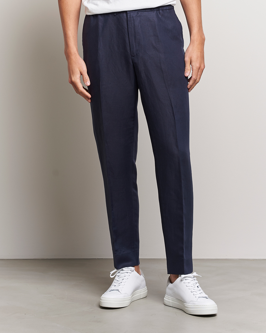 Uomini | Pantaloni | J.Lindeberg | Baron Tencel/Linen Trousers Navy