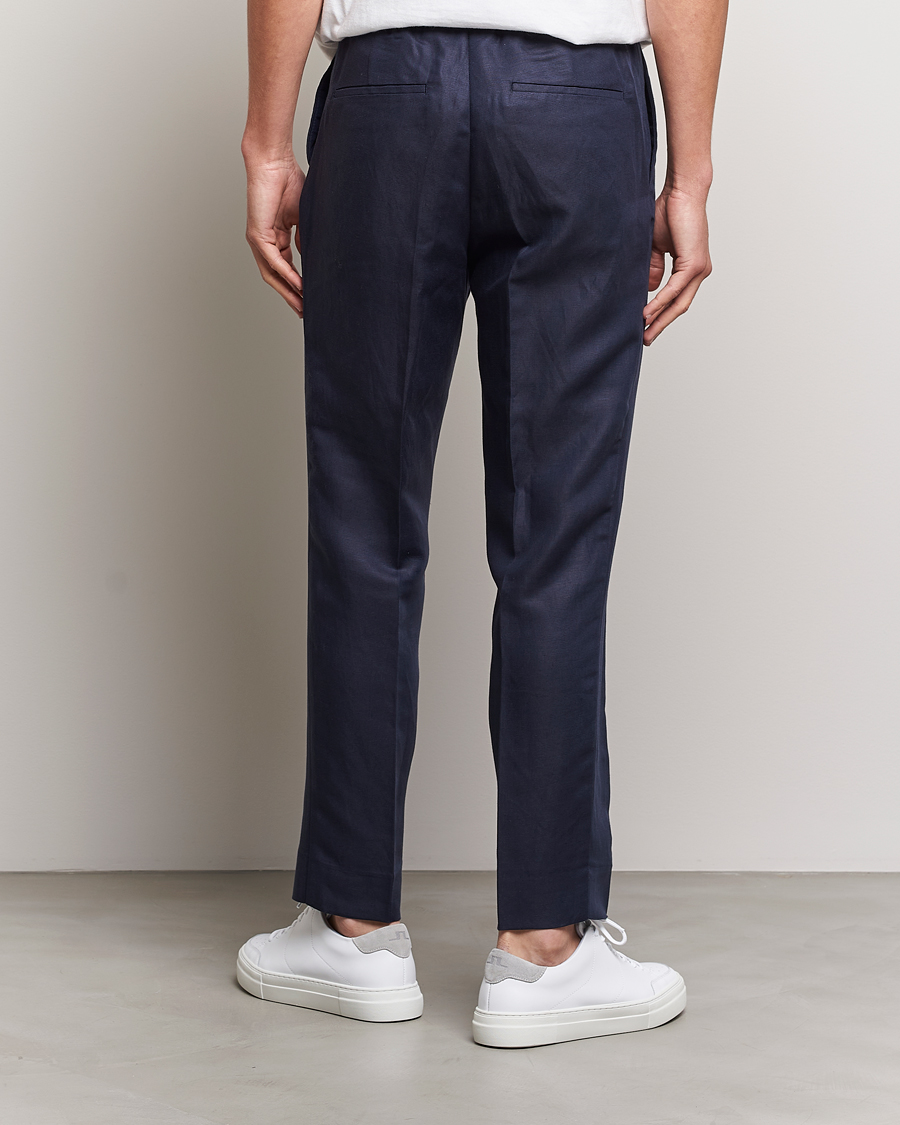 Uomini | Pantaloni | J.Lindeberg | Baron Tencel/Linen Trousers Navy
