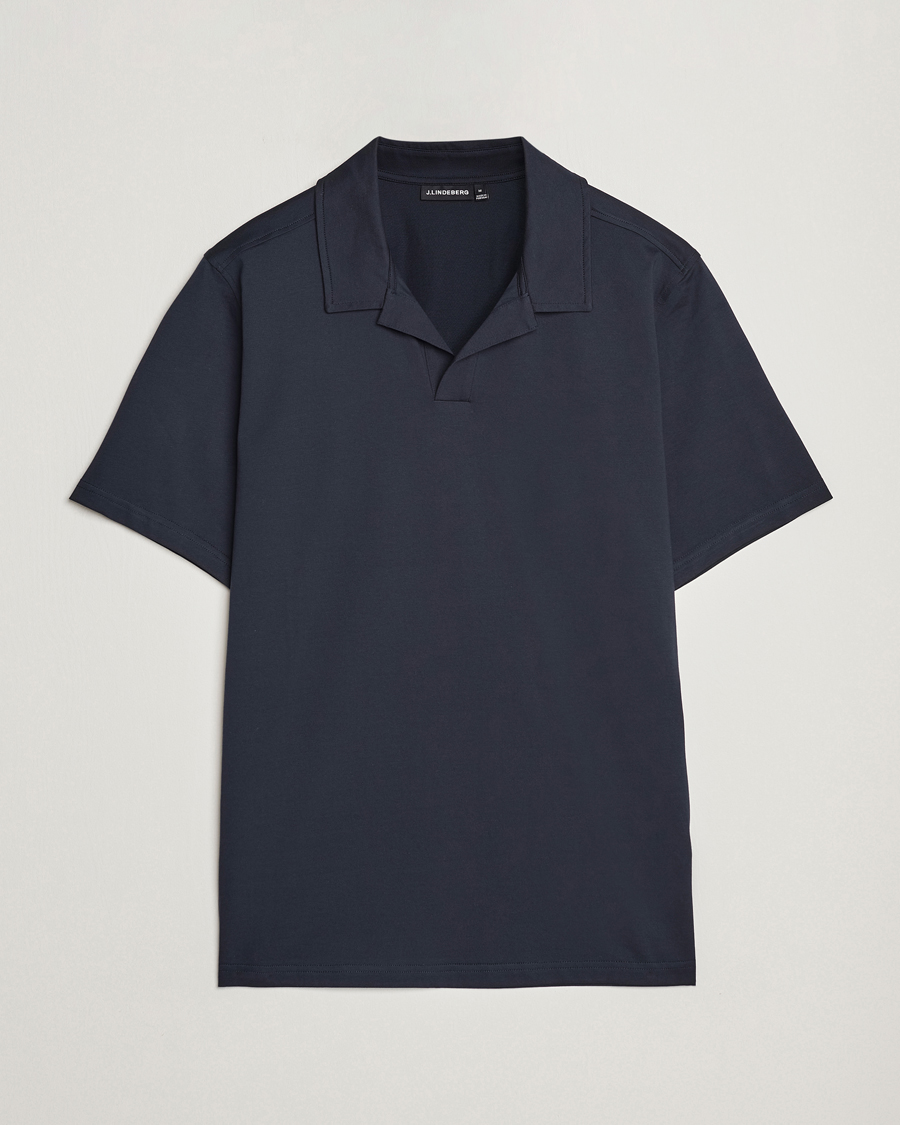Uomini | Polo | J.Lindeberg | Asher Open Collar Polo Shirt Navy