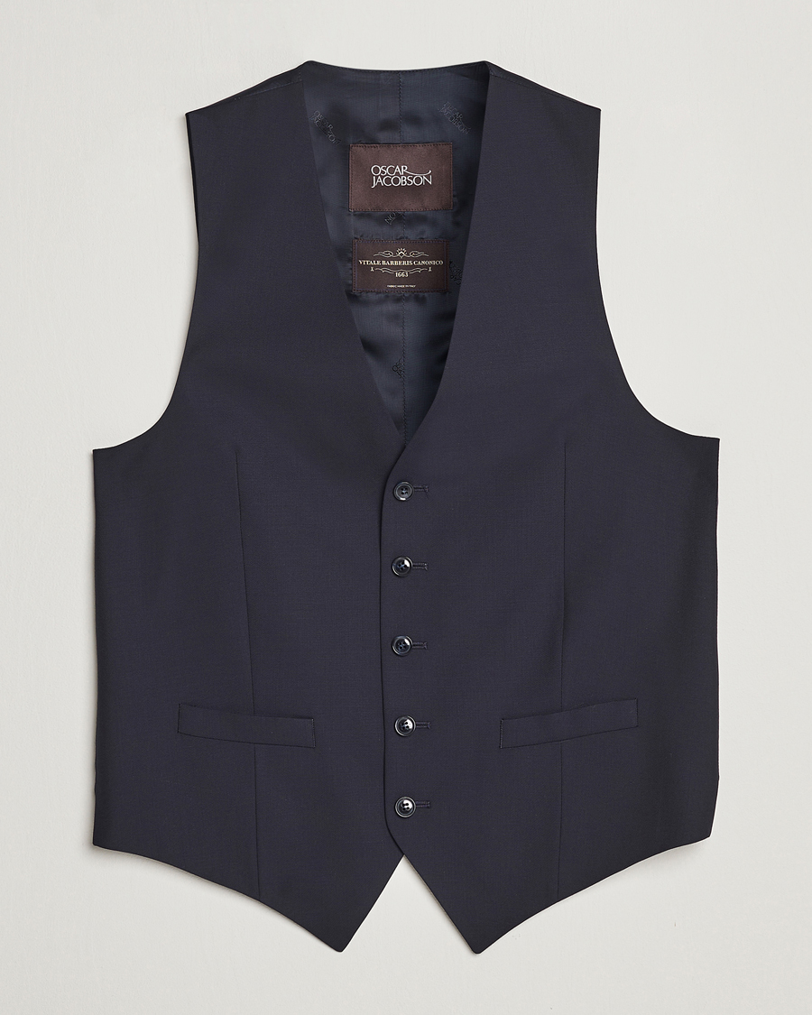 Uomini | Blazers | Oscar Jacobson | Carlo Wool Waistcoat Navy