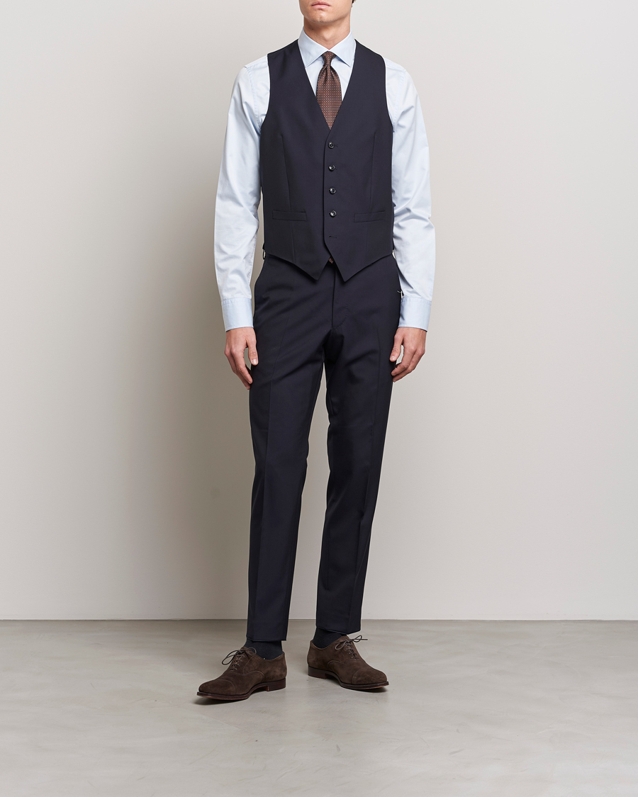 Uomini | Blazers | Oscar Jacobson | Carlo Wool Waistcoat Navy
