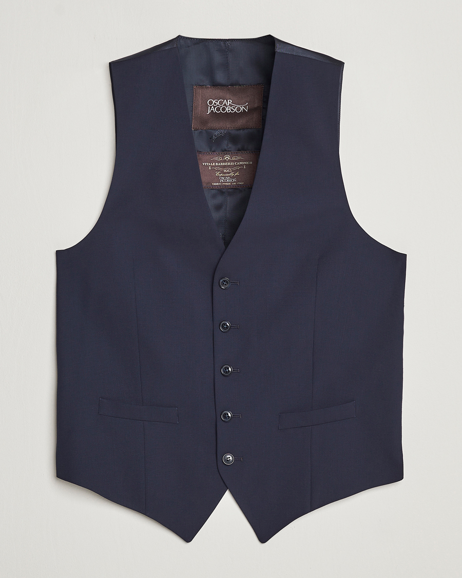 Uomini | Blazers | Oscar Jacobson | Carlo Wool Waistcoat Blue
