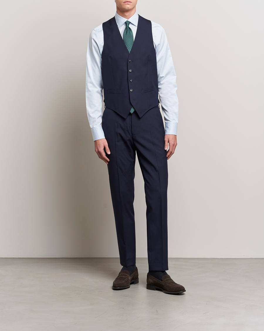 Uomini | Blazers | Oscar Jacobson | Carlo Wool Waistcoat Blue