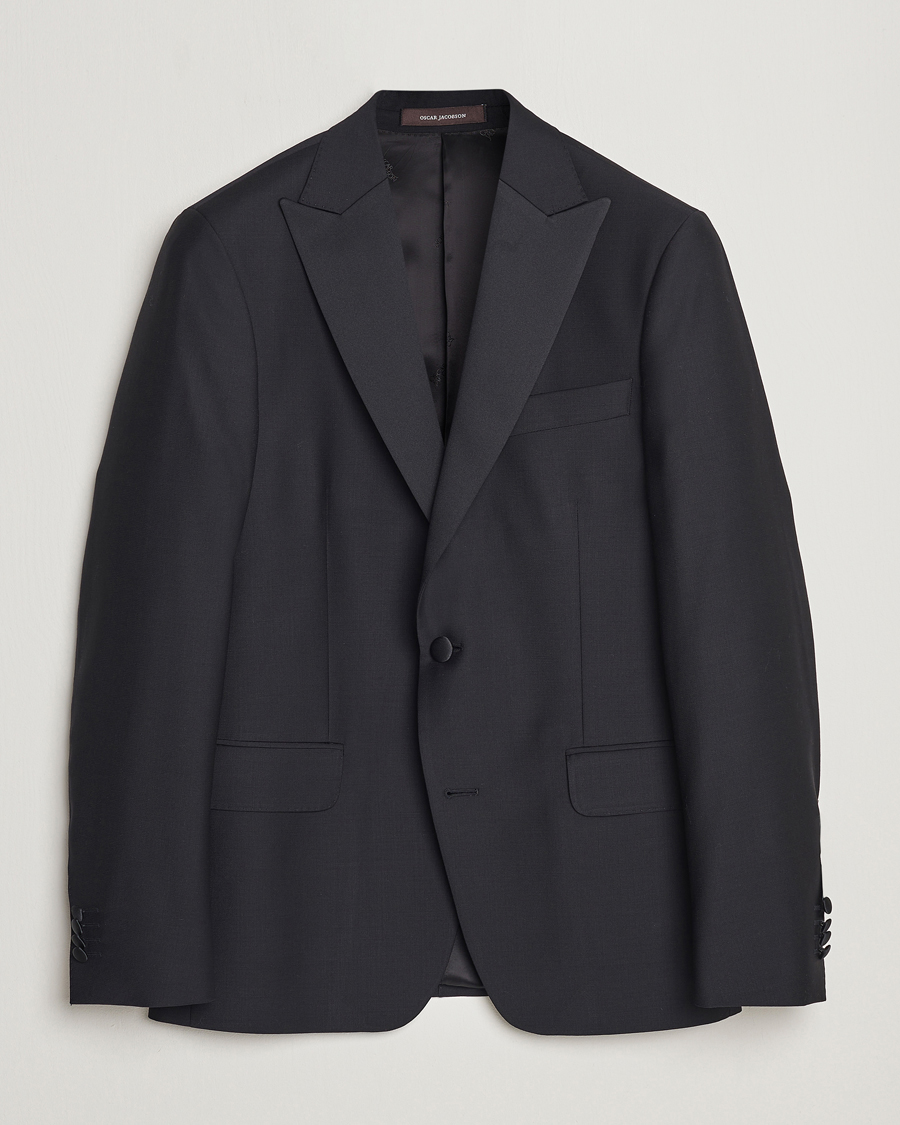 Uomini | Blazers | Oscar Jacobson | Elder Wool Tuxedo Blazer Black