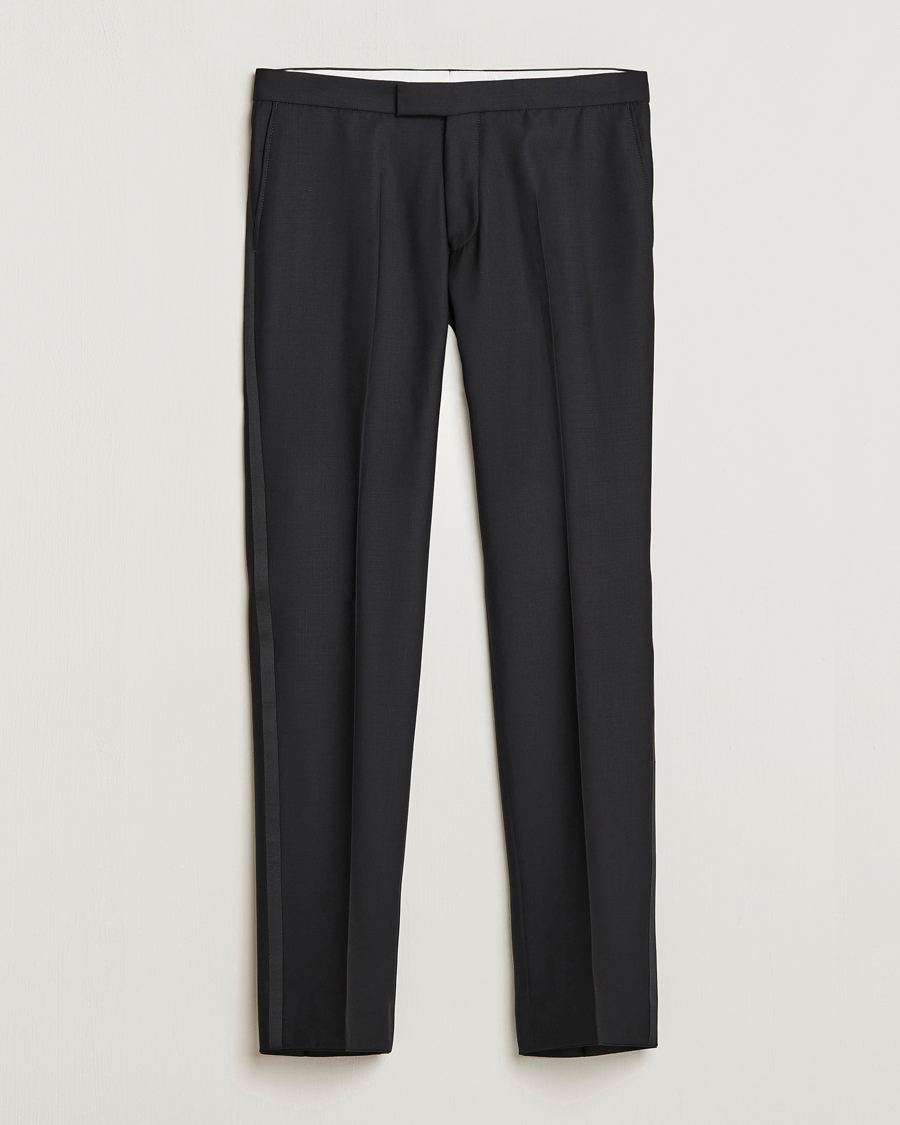 Uomini | Pantaloni | Oscar Jacobson | Devon Wool Tuxedo Trousers Black