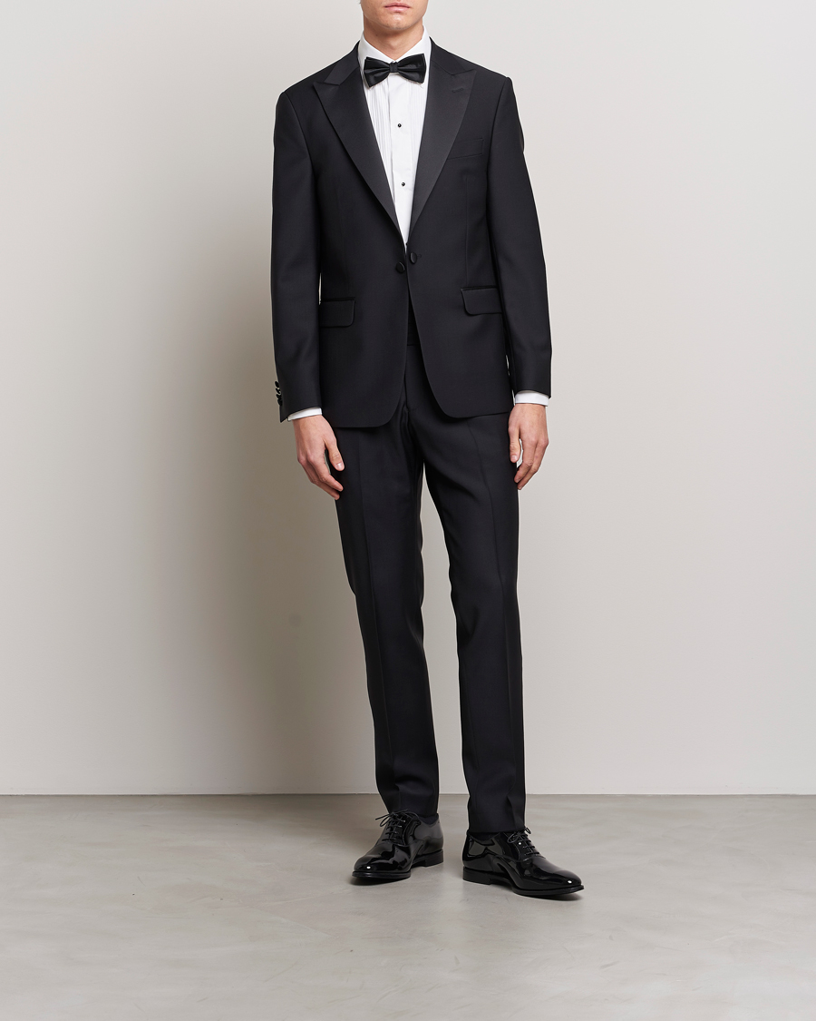 Uomini | Pantaloni | Oscar Jacobson | Devon Wool Tuxedo Trousers Black