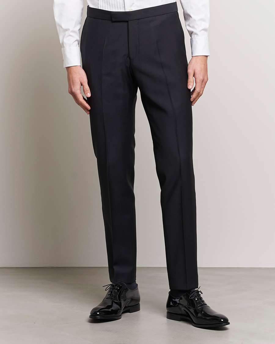 Uomini | Pantaloni | Oscar Jacobson | Devon Wool Tuxedo Trousers Black