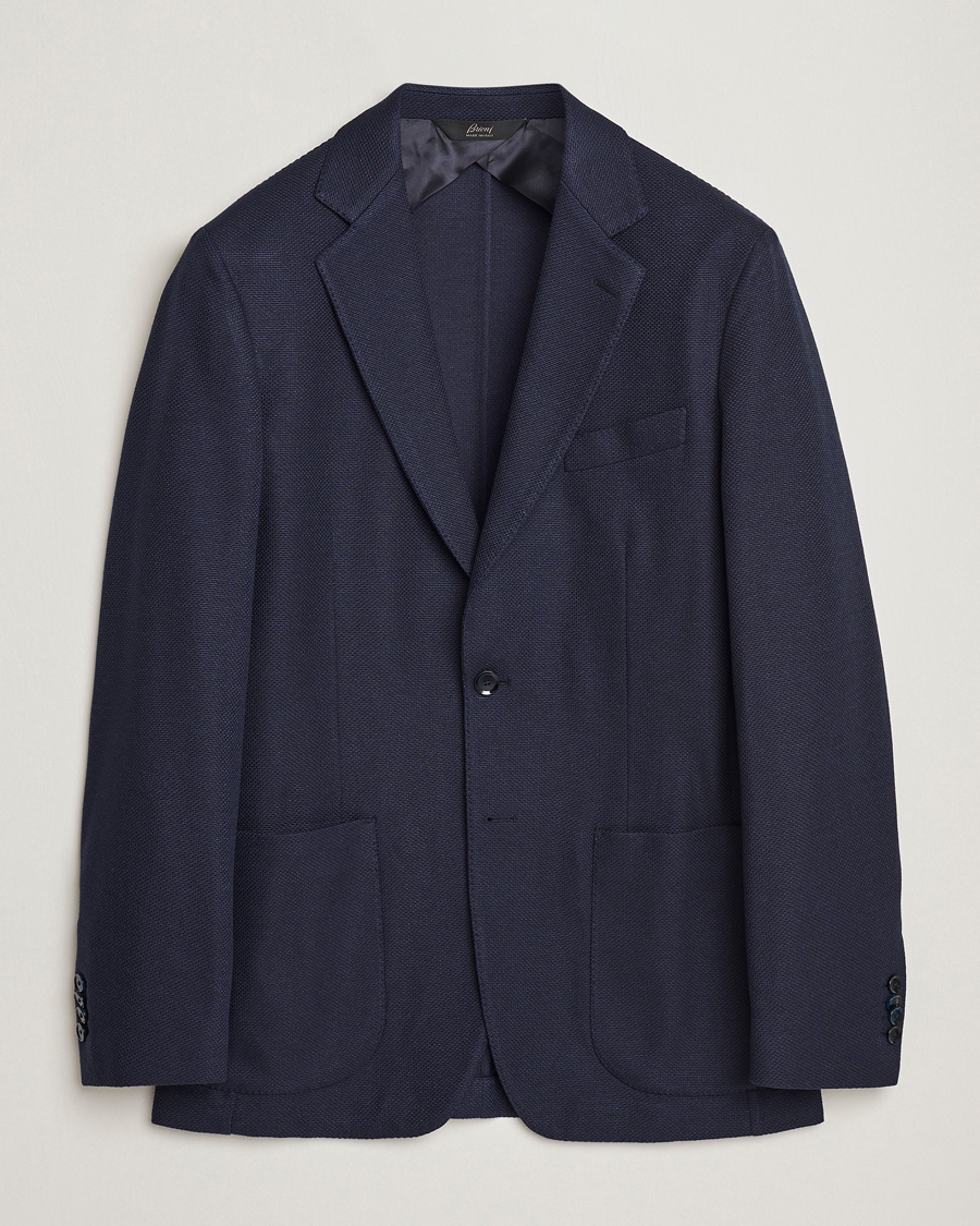 Uomini | Blazers | Brioni | Wool/Silk Jacquard Jersey Blazer Navy