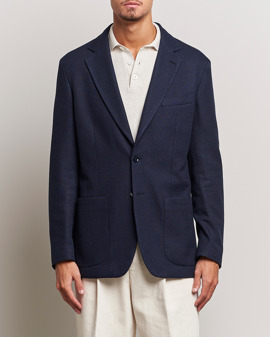 Uomini | Blazers | Brioni | Wool/Silk Jacquard Jersey Blazer Navy