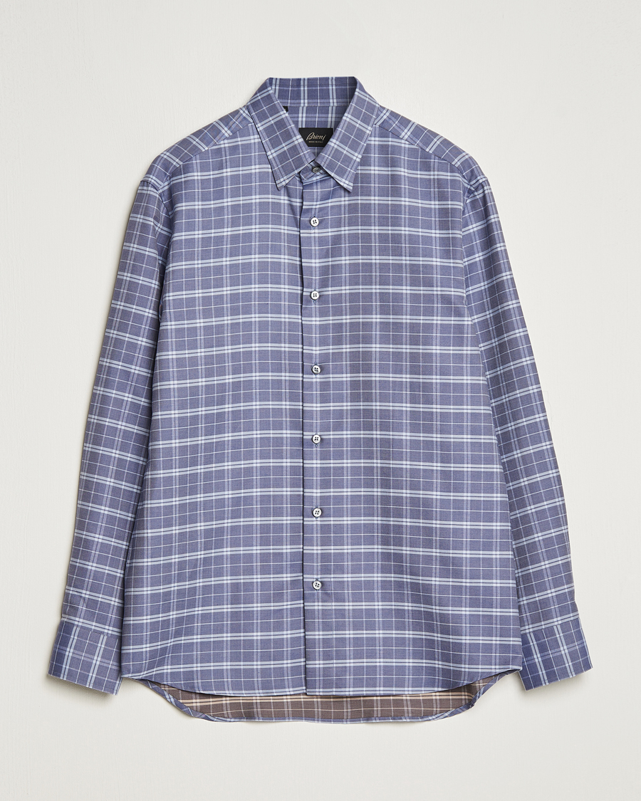 Uomini | Camicie | Brioni | Slim Fit Check Flannel Shirt Dark Blue