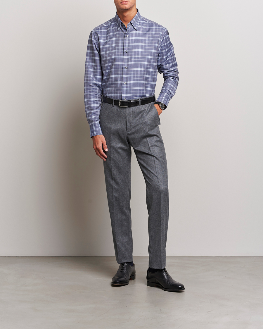 Uomini | Camicie | Brioni | Slim Fit Check Flannel Shirt Dark Blue