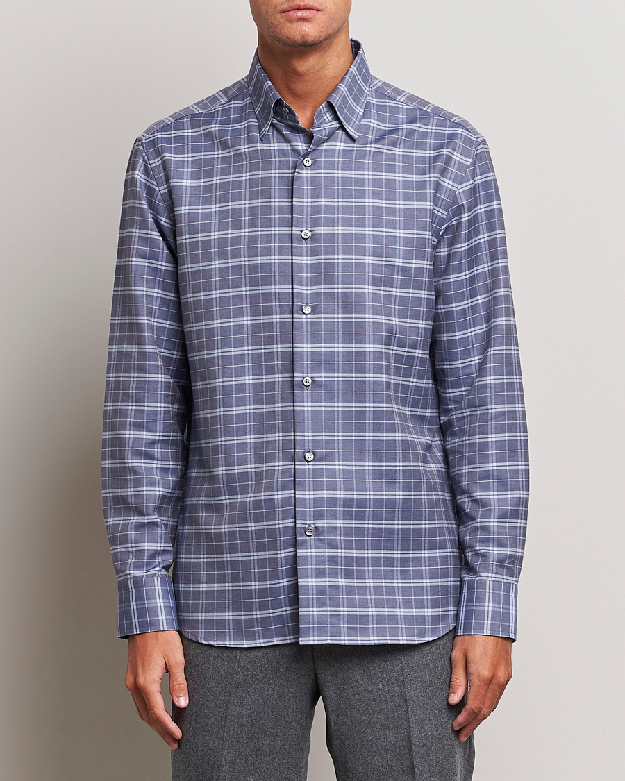 Uomini | Camicie | Brioni | Slim Fit Check Flannel Shirt Dark Blue