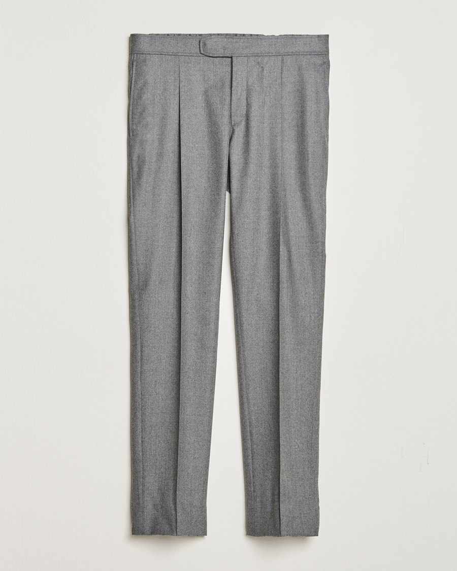 Uomini | Pantaloni | Brioni | Melbourne Drawstring Flannel Trousers Grey Melange