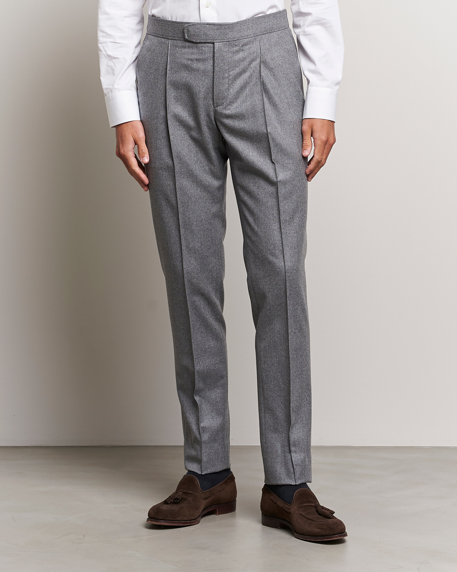Uomini | Pantaloni | Brioni | Melbourne Drawstring Flannel Trousers Grey Melange
