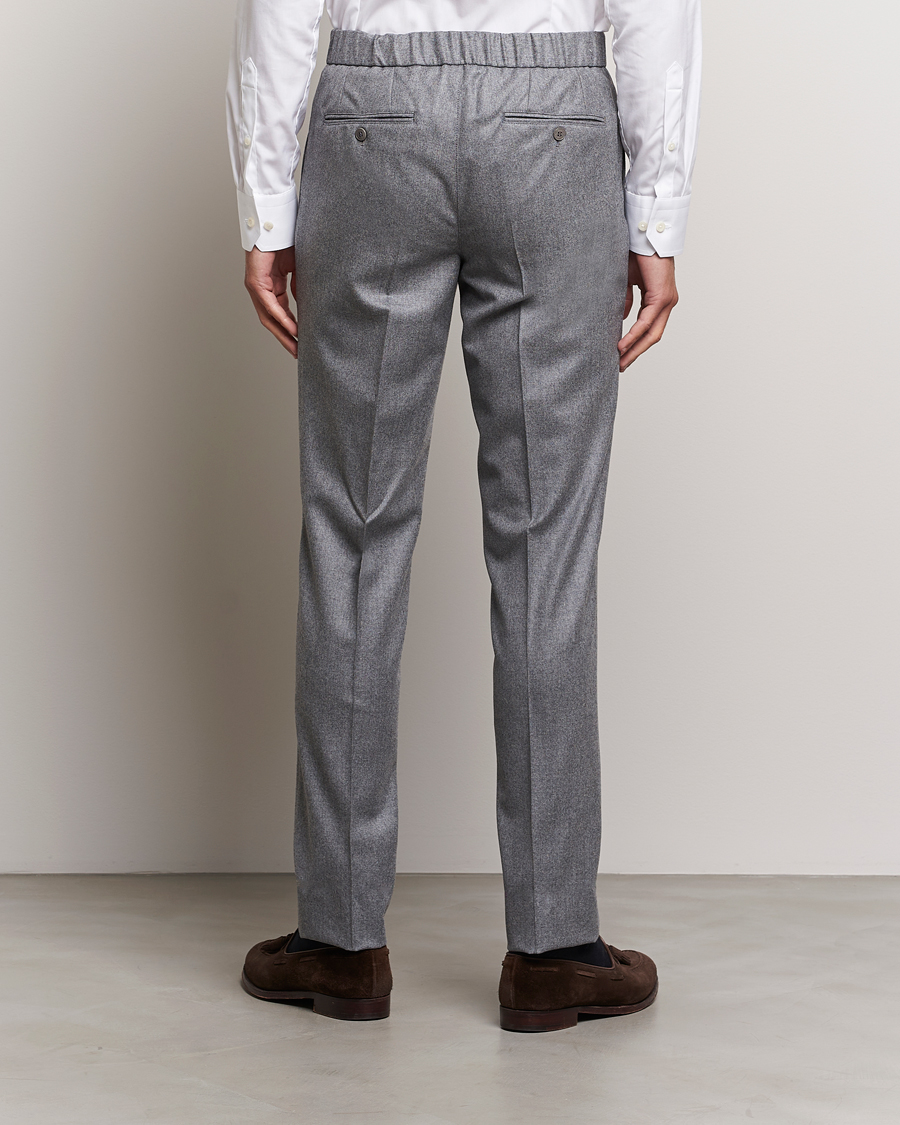 Uomini | Pantaloni | Brioni | Melbourne Drawstring Flannel Trousers Grey Melange