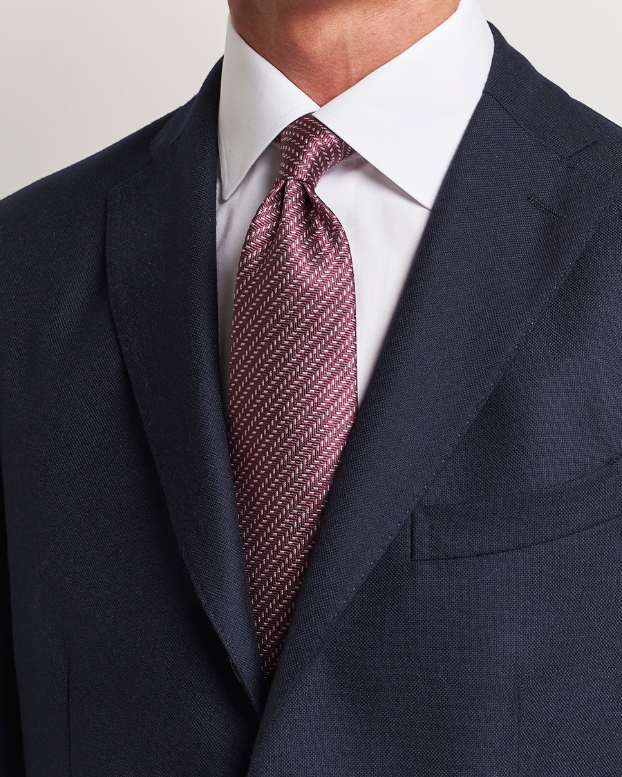 Uomini | Brioni Zig Zag Jacuqard Silk Tie Burgundy | Brioni | Zig Zag Jacuqard Silk Tie Burgundy