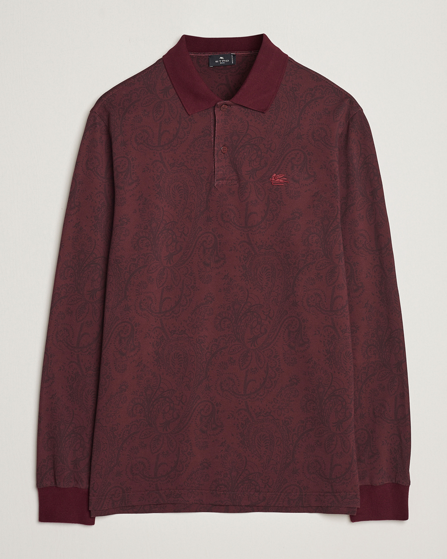 Uomini | Maglieria | Etro | Tonal Paisley Long Sleeve Polo Burgundy
