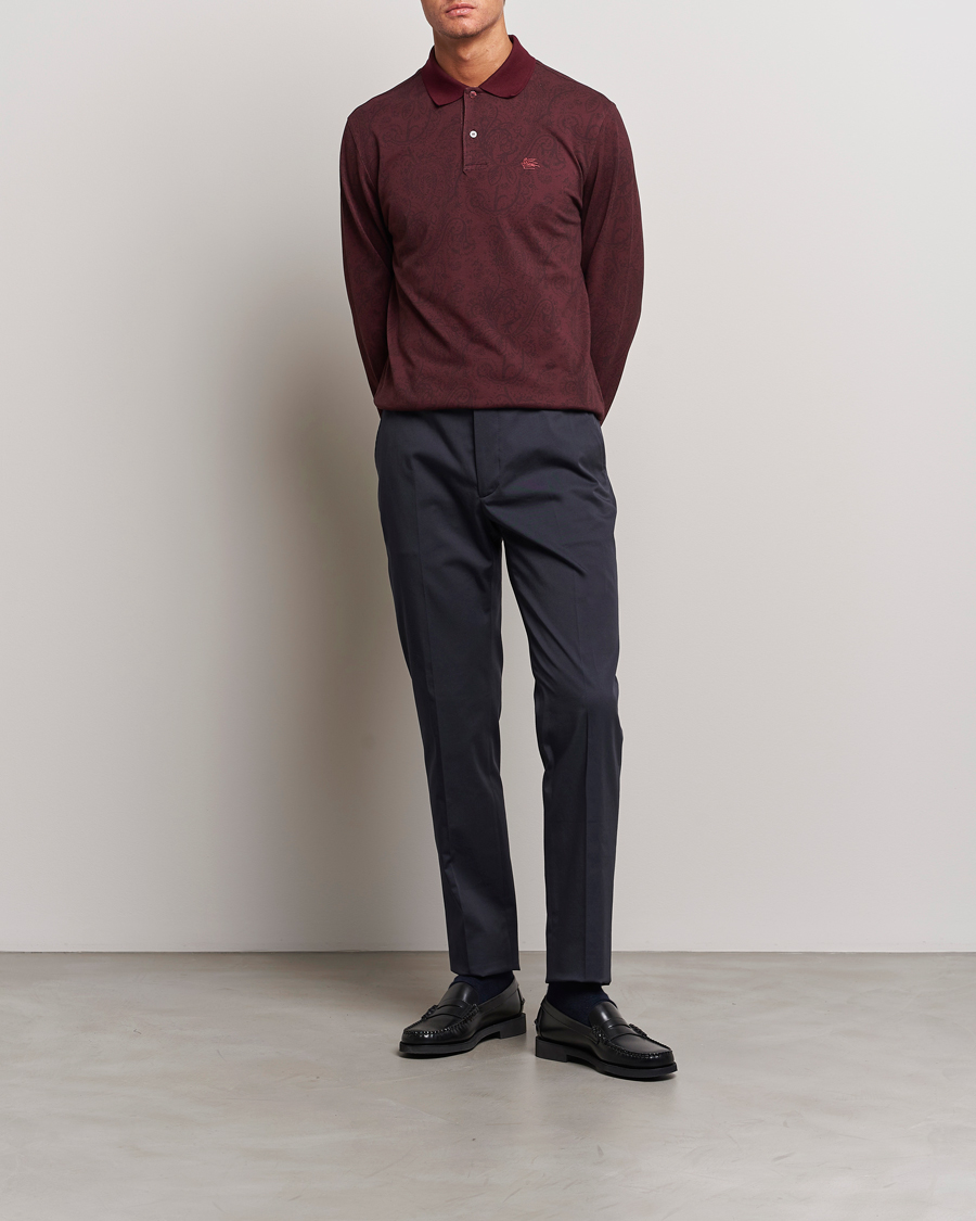 Uomini | Maglieria | Etro | Tonal Paisley Long Sleeve Polo Burgundy