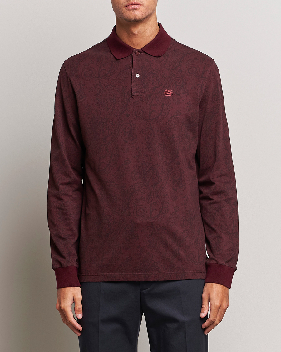 Uomini | Maglieria | Etro | Tonal Paisley Long Sleeve Polo Burgundy